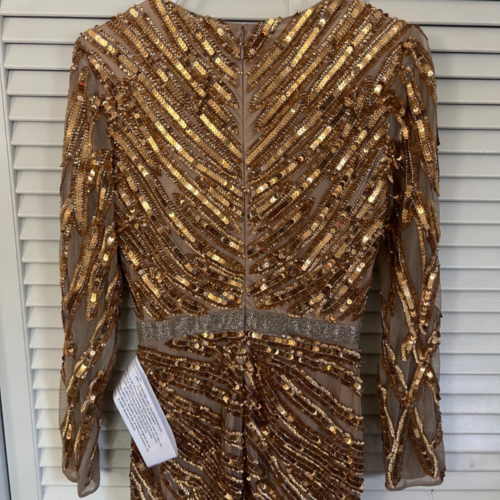 NWT Mac Duggal Long Sleeve Sequin Streaked Copper Dress 5438 - Picture 5 of 12